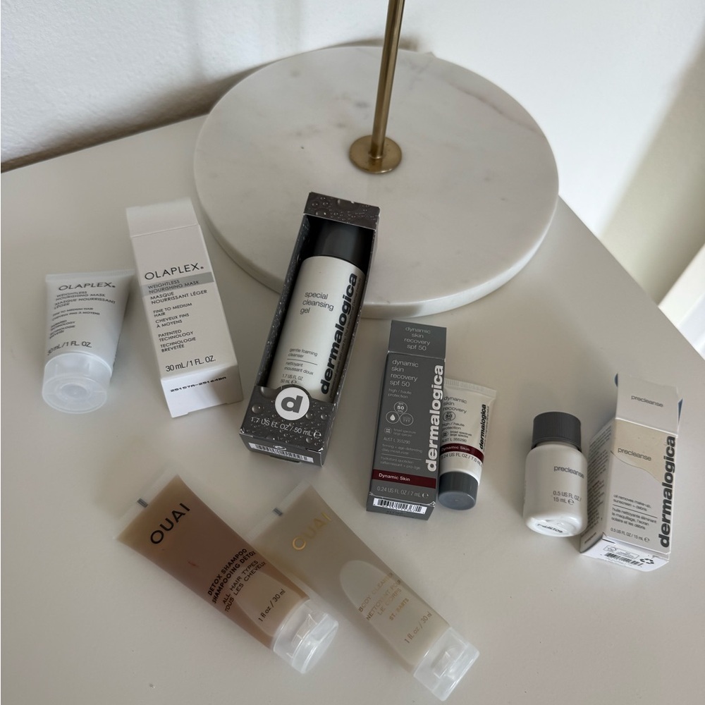NWT set of 6: dermalogica full size gel, Olaplex, Quai